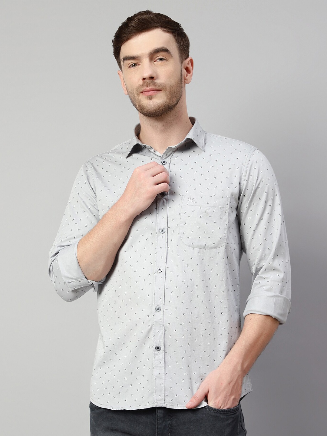 

Cantabil Micro Ditsy Printed Cotton Casual Shirt, Grey