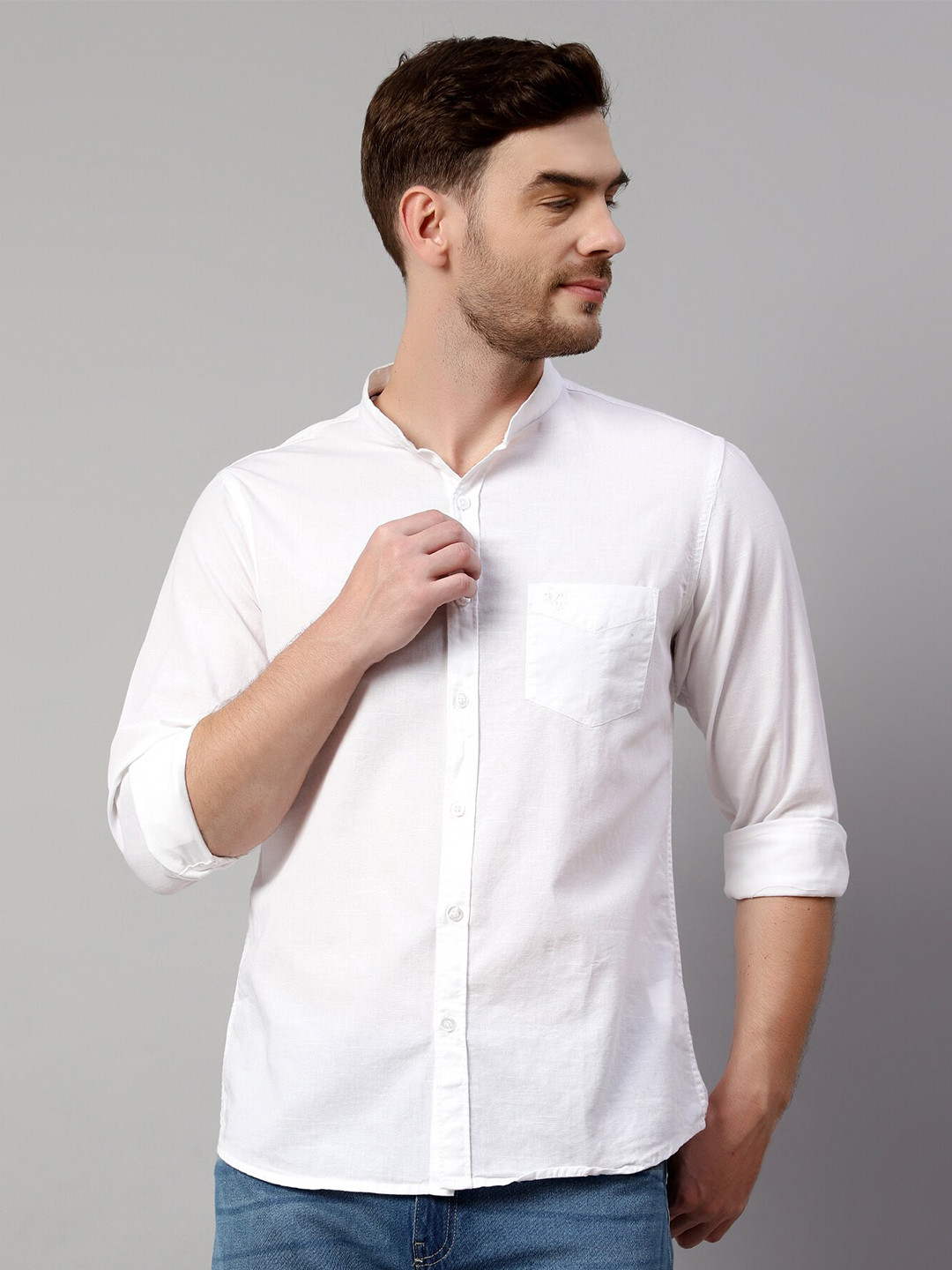 

Cantabil Mandarin Collar Cotton Casual Shirt, White
