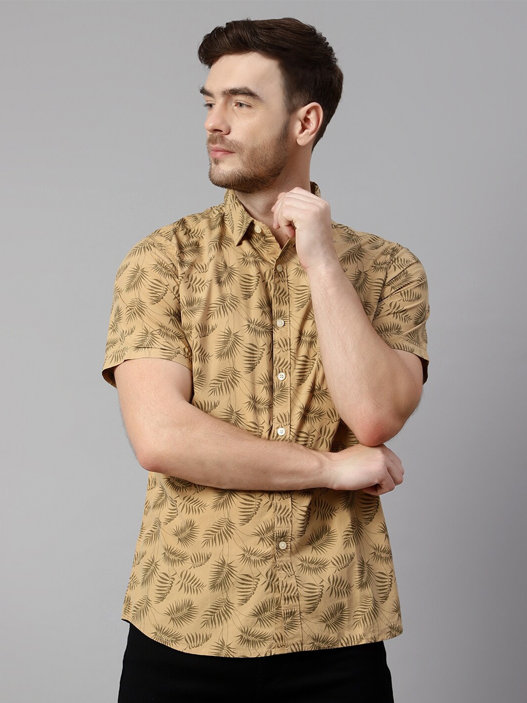 

Cantabil Floral Printed Cotton Casual Shirt, Khaki