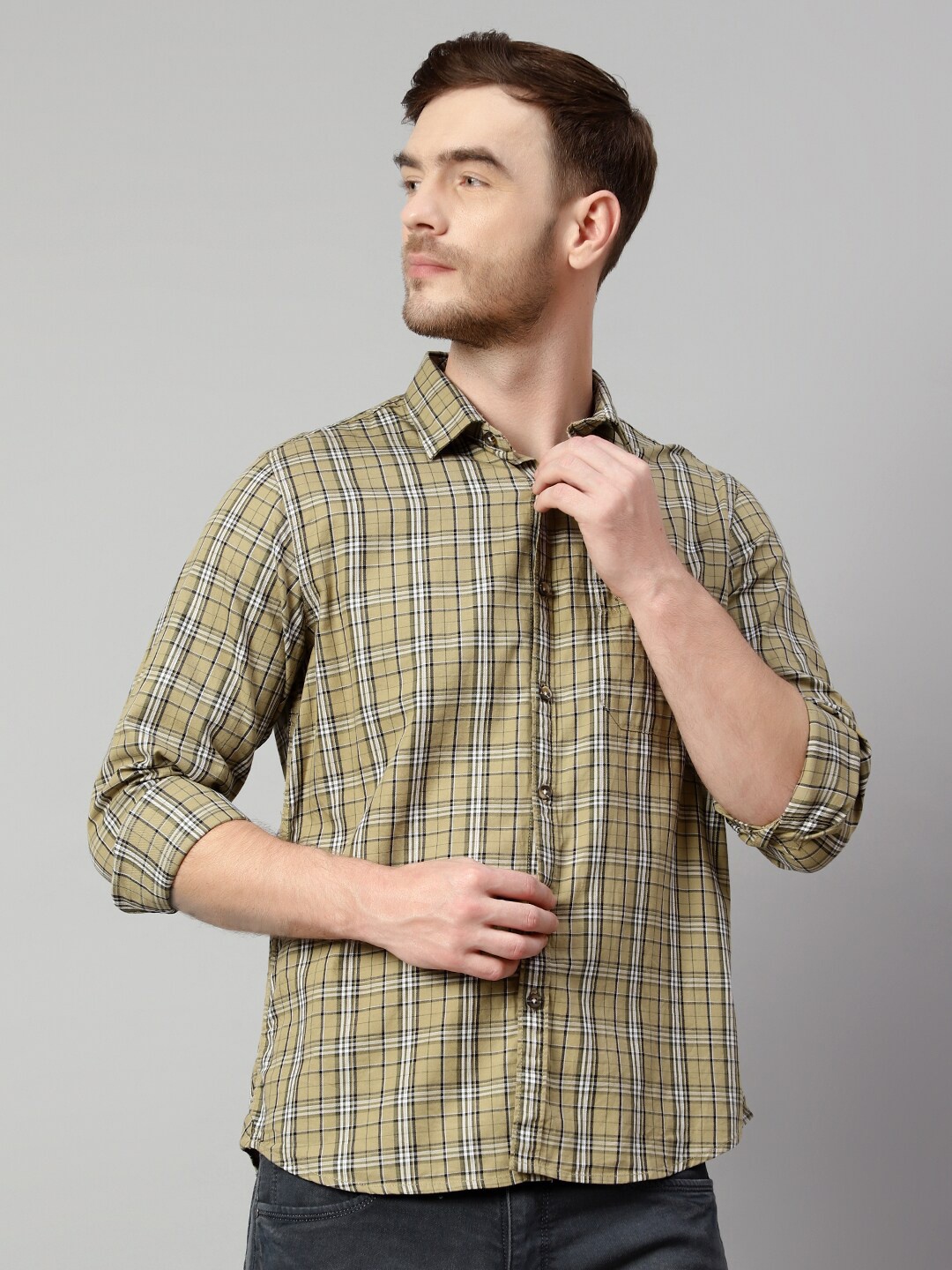 

Cantabil Tartan Checks Cotton Casual Shirt, Olive