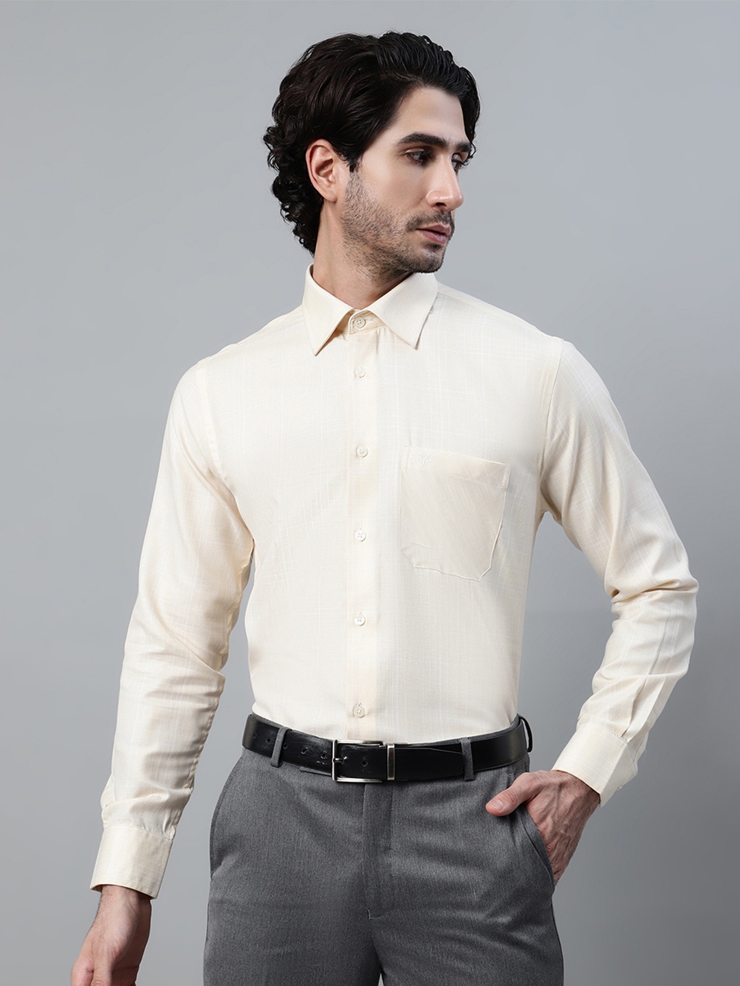 

Cantabil Spread Collar Cotton Formal Shirt, Yellow