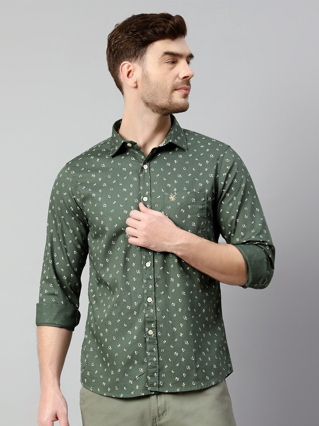 

Cantabil Floral Printed Cotton Casual Shirt, Green