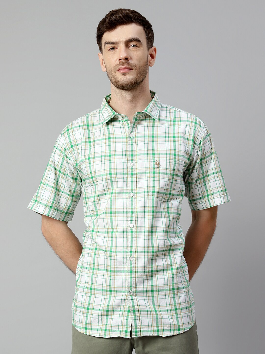 

Cantabil Tartan Checks Cotton Casual Shirt, Green