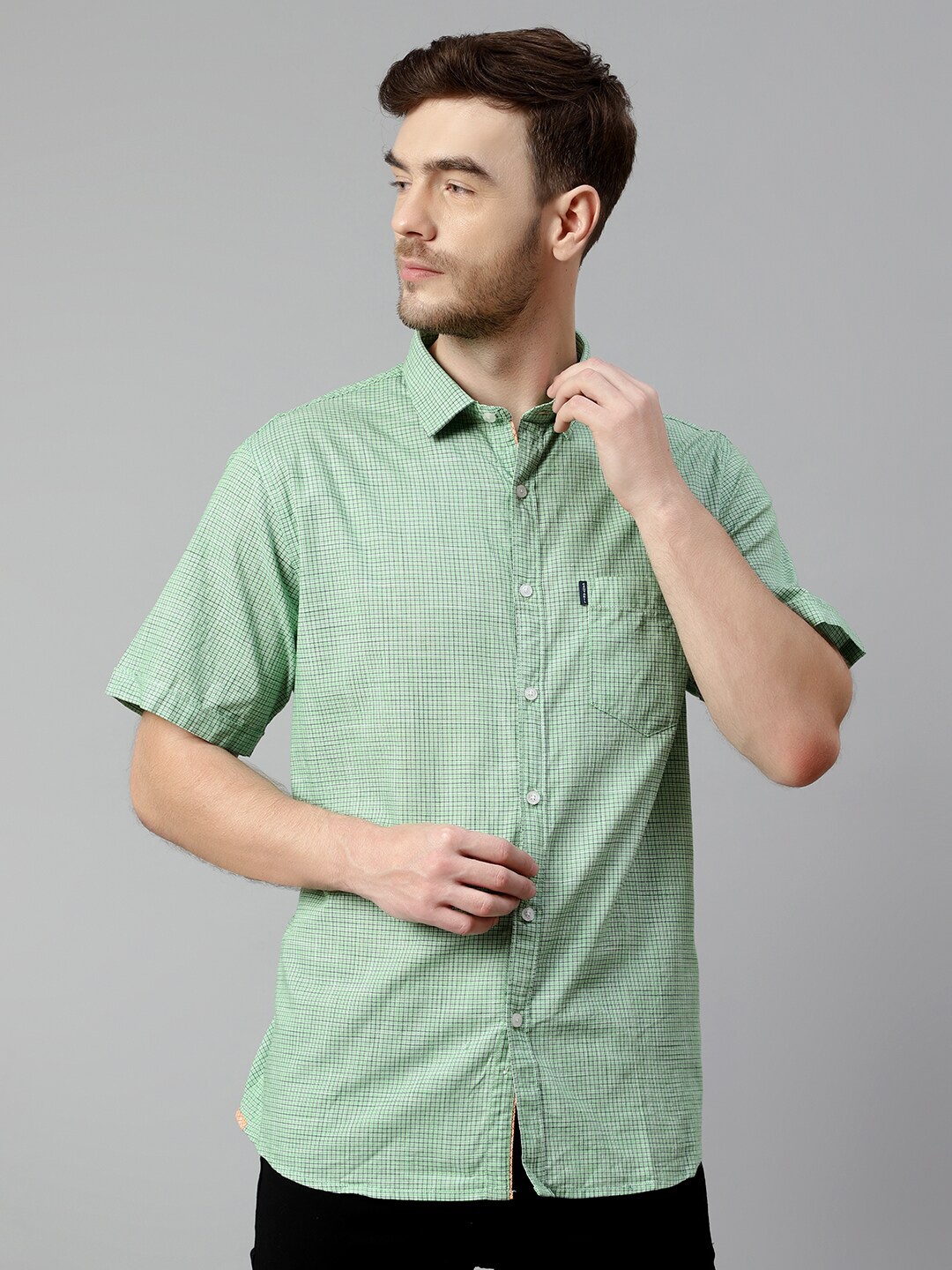 

Cantabil Micro Checks Cotton Casual Shirt, Green