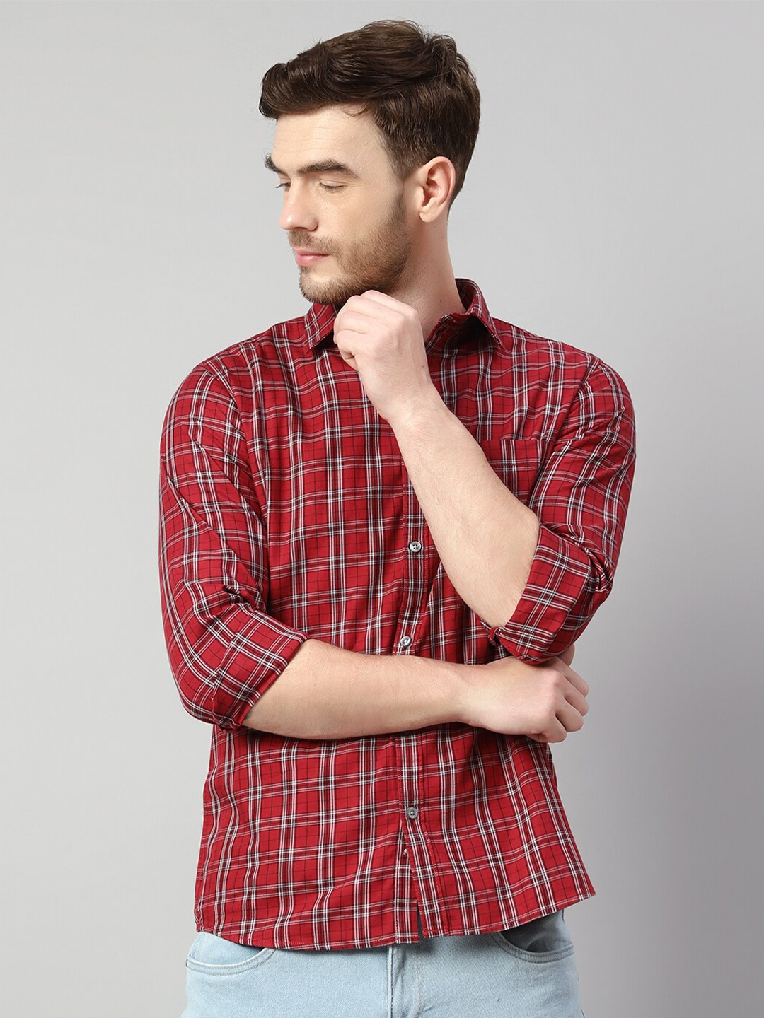 

Cantabil Tartan Checks Cotton Casual Shirt, Red