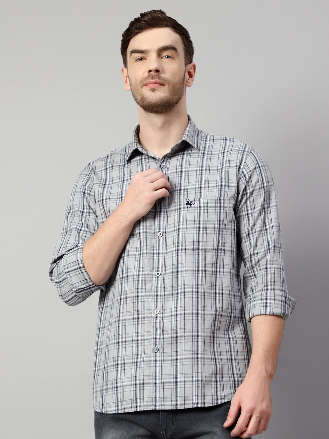 

Cantabil Tartan Checks Cotton Casual Shirt, Grey