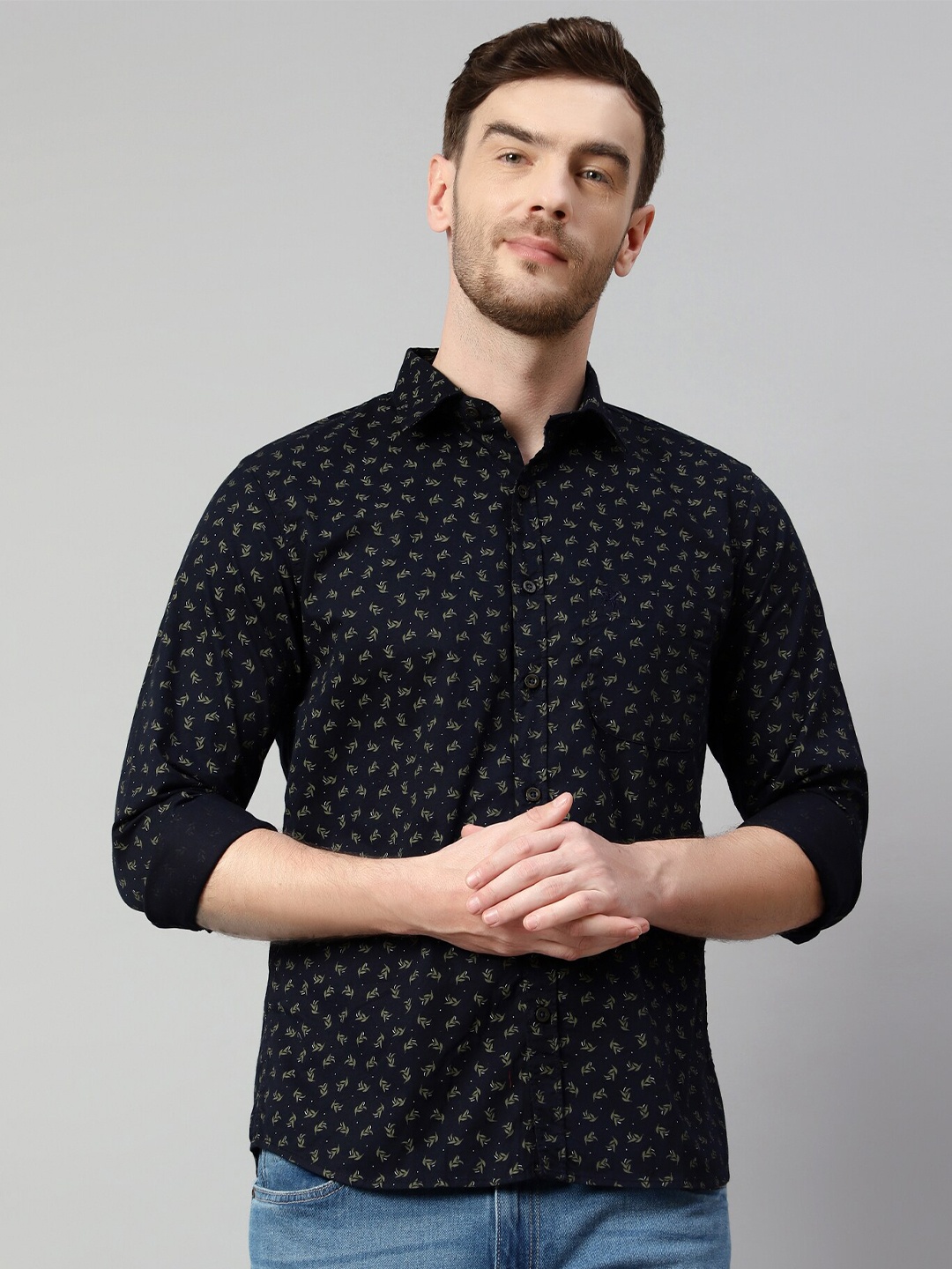 

Cantabil Floral Printed Cotton Casual Shirt, Navy blue