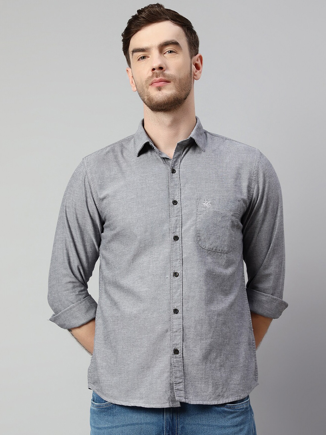 

Cantabil Spread Collar Cotton Casual Shirt, Grey