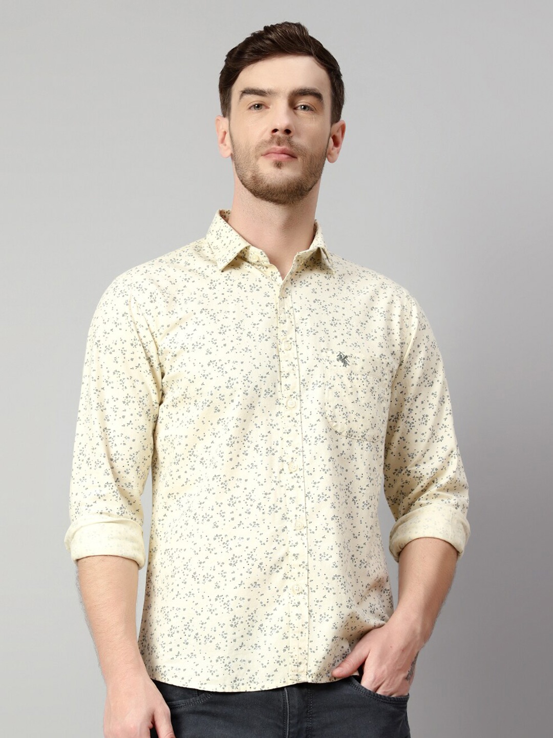 

Cantabil Floral Printed Cotton Casual Shirt, Cream