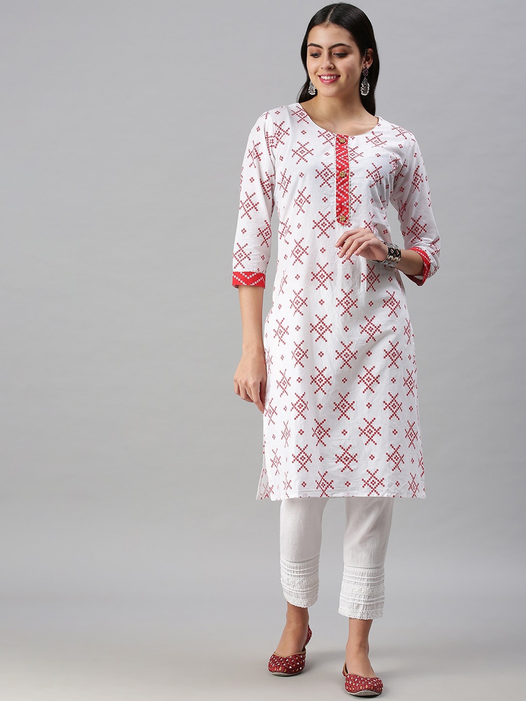 

SHOWOFF Geometric Printed Gotta Patti Kurta, White