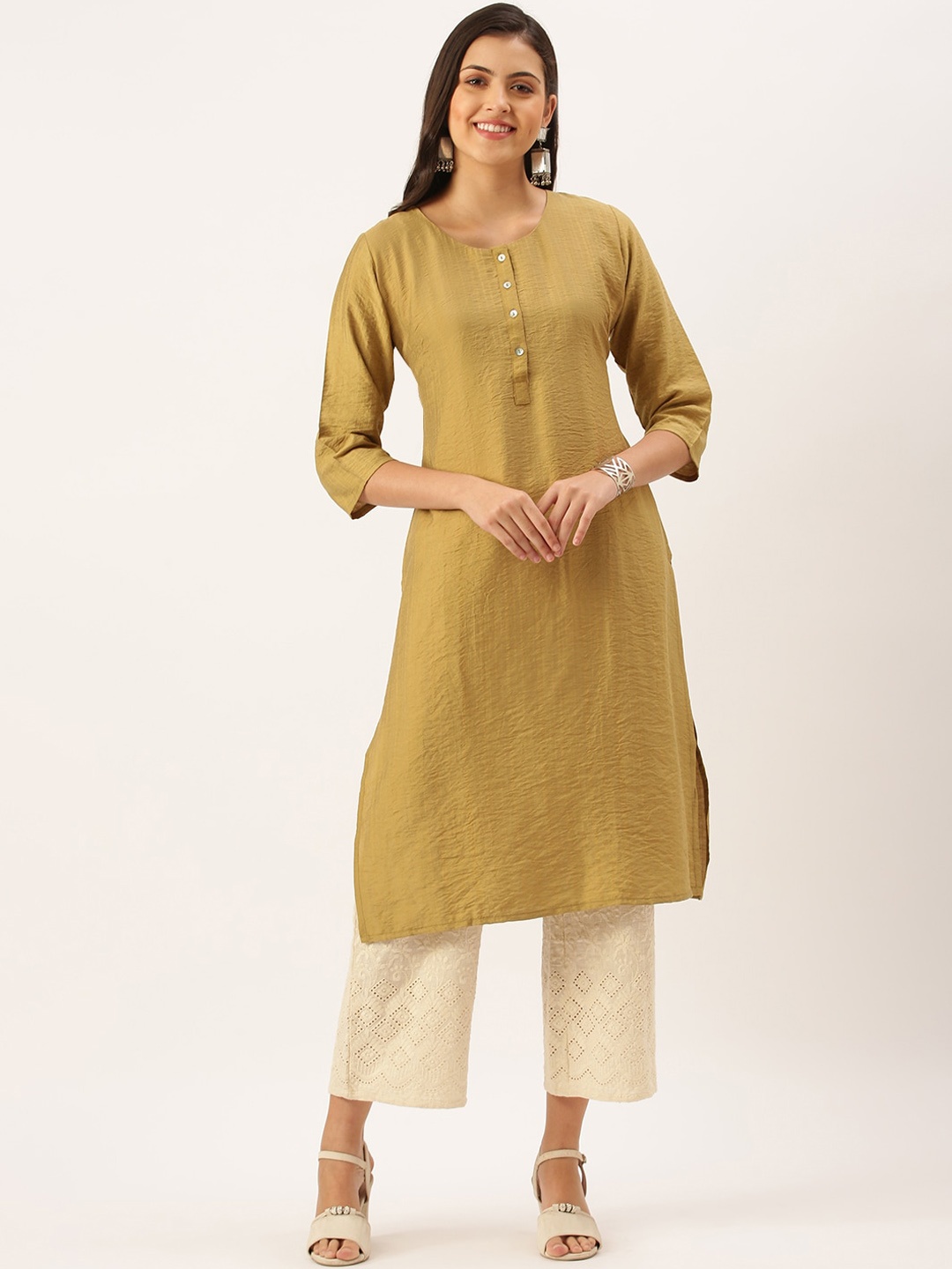 

SHOWOFF Round Neck Straight Kurta, Green