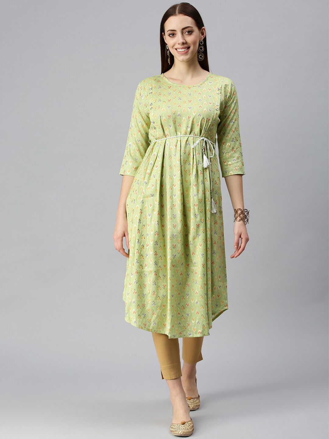 

SHOWOFF Geometric Printed A-Line Kurta, Green