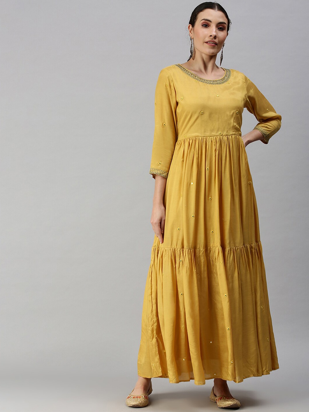 

SHOWOFF Embellished Sequinned Maxi Ethnic Dress, Yellow