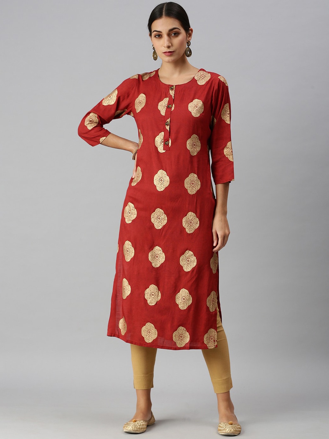

SHOWOFF Maroon Ethnic Motifs Cotton Printed Kurta
