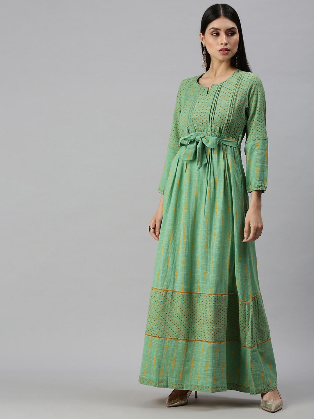 

SHOWOFF Ethnic Motifs Woven Design Anarkali Kurta, Green