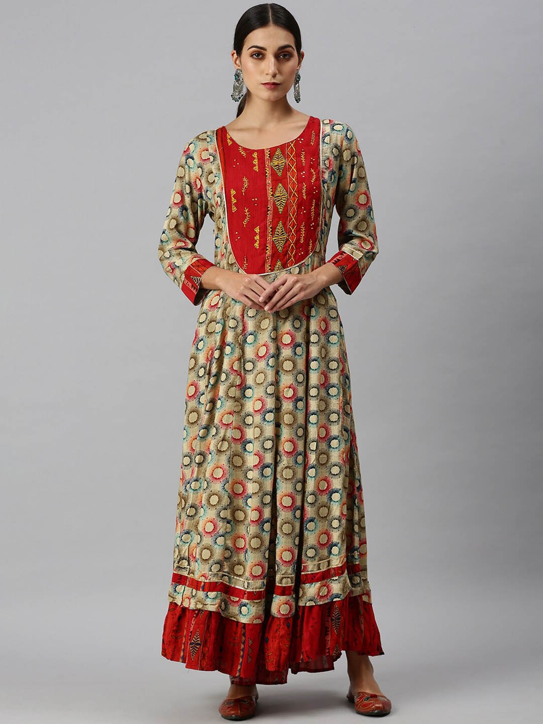 

SHOWOFF Women Floral Printed Anarkali Kurta, Red