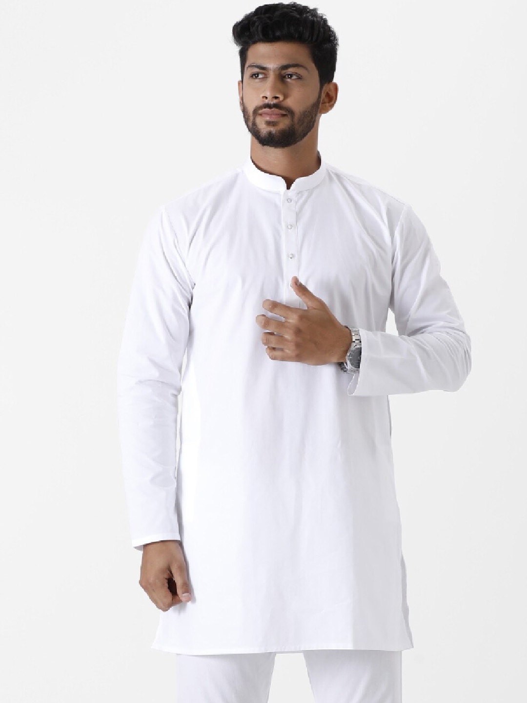

Ramraj Mandarin Collar Pure Cotton Straight Kurta, White