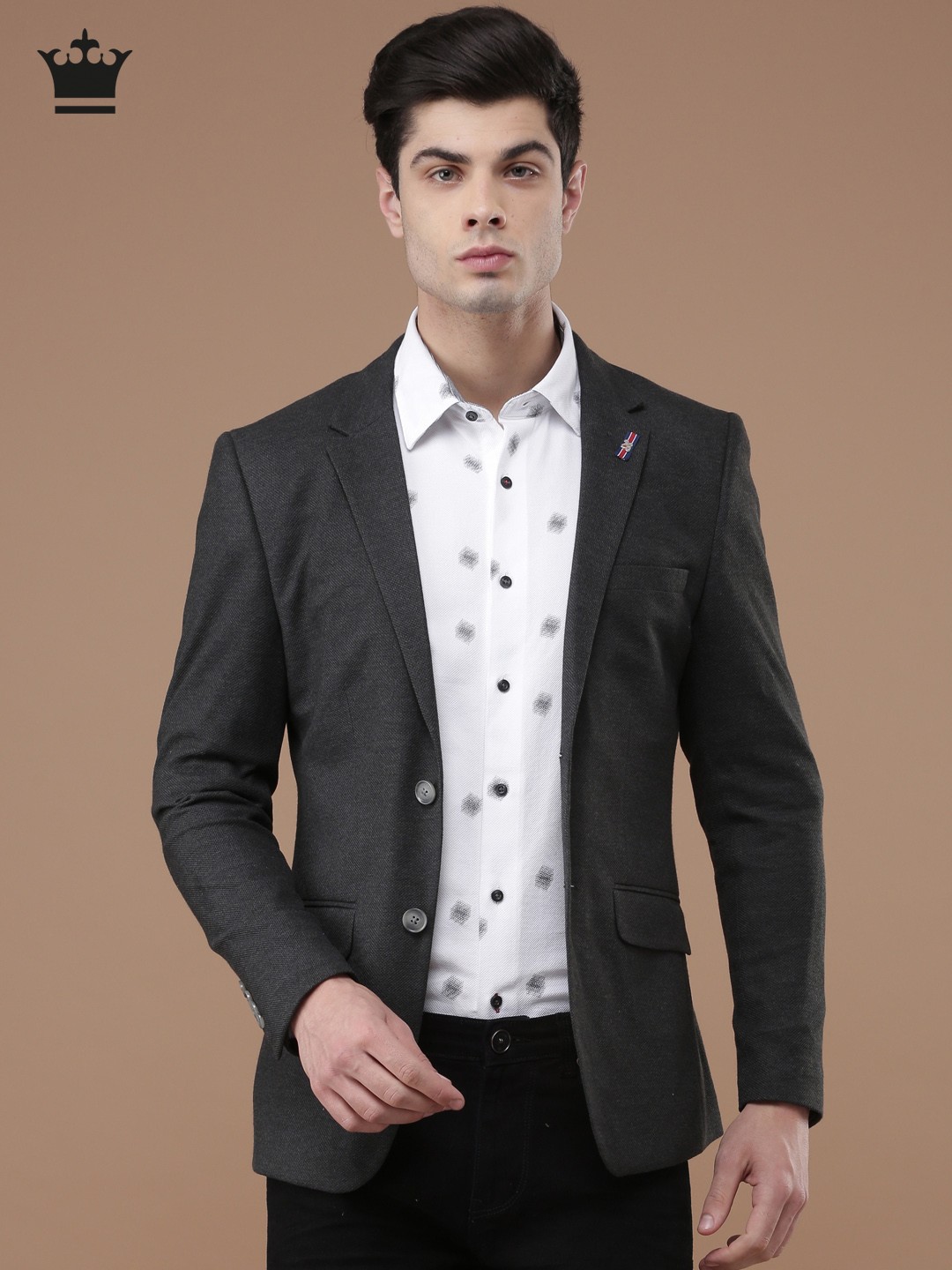

Louis Philippe Sport Charcoal Grey Self-Design Slim John Fit Single-Breasted Formal Blazer, Blue