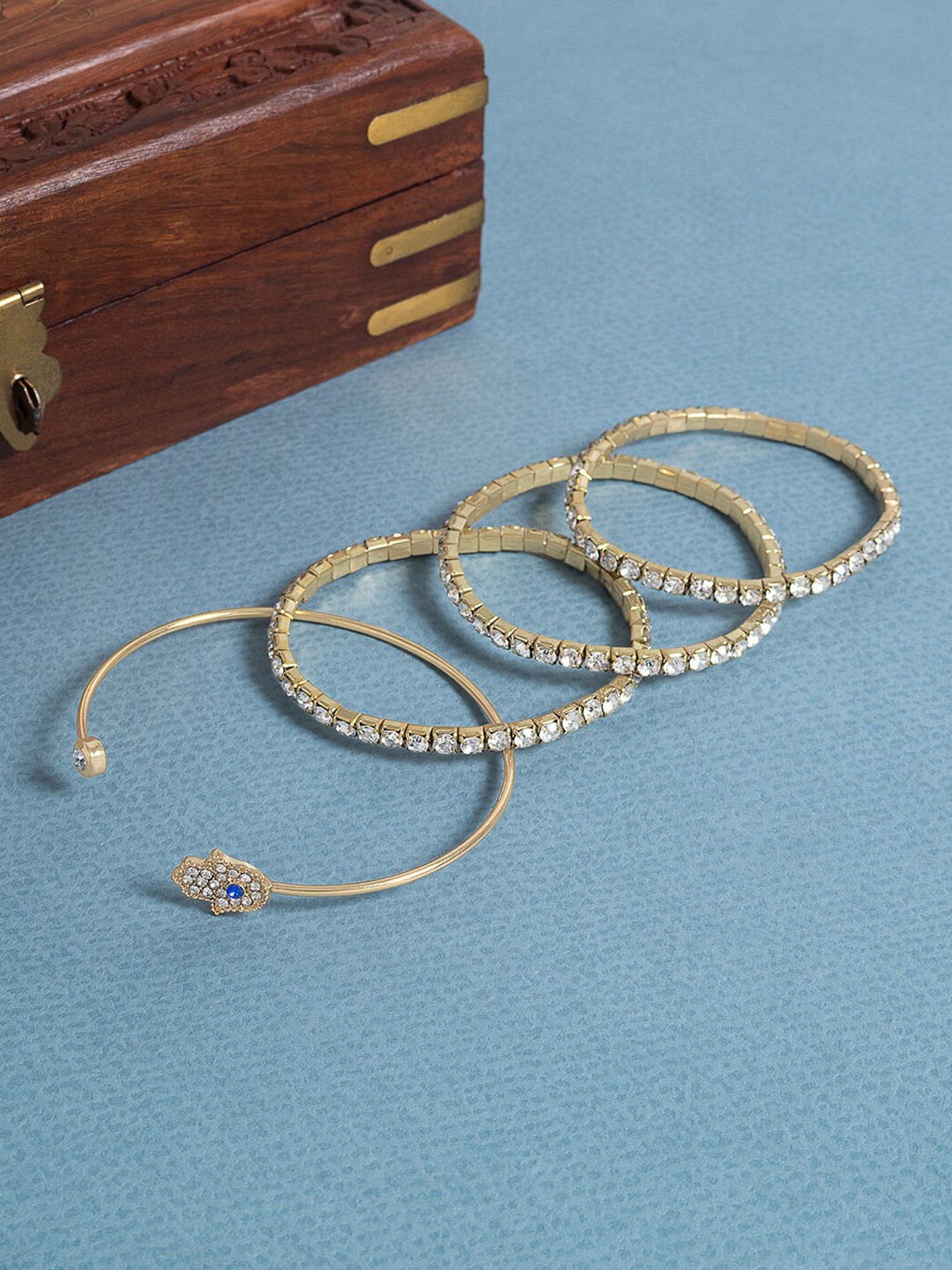 

Golden Peacock Women Set of 4 Crystals Gold-Plated Cuff Bracelet