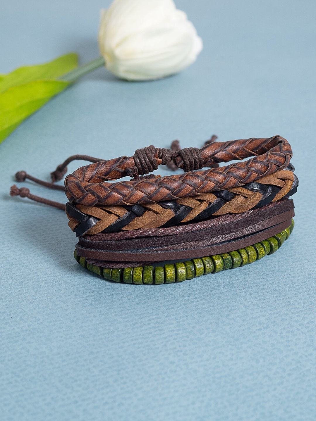 

Golden Peacock Set of 4 Leather Multistrand Bracelets, Brown