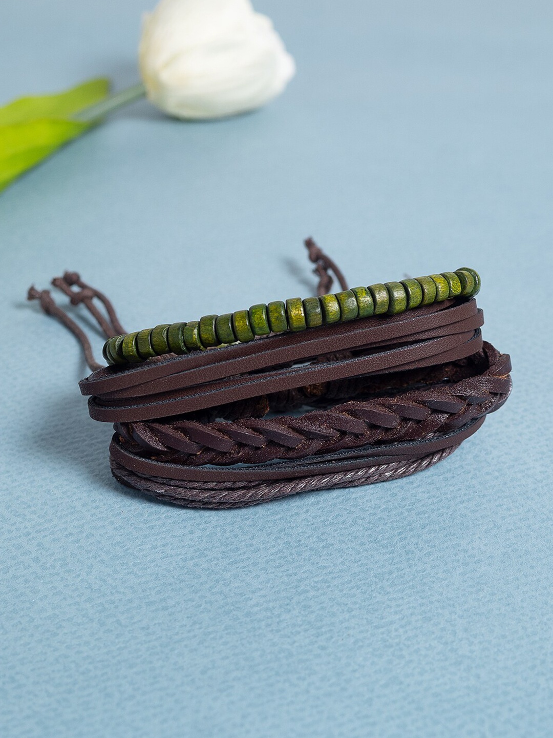 

Golden Peacock Set Of 4 Leather Cuff Bracelet, Brown