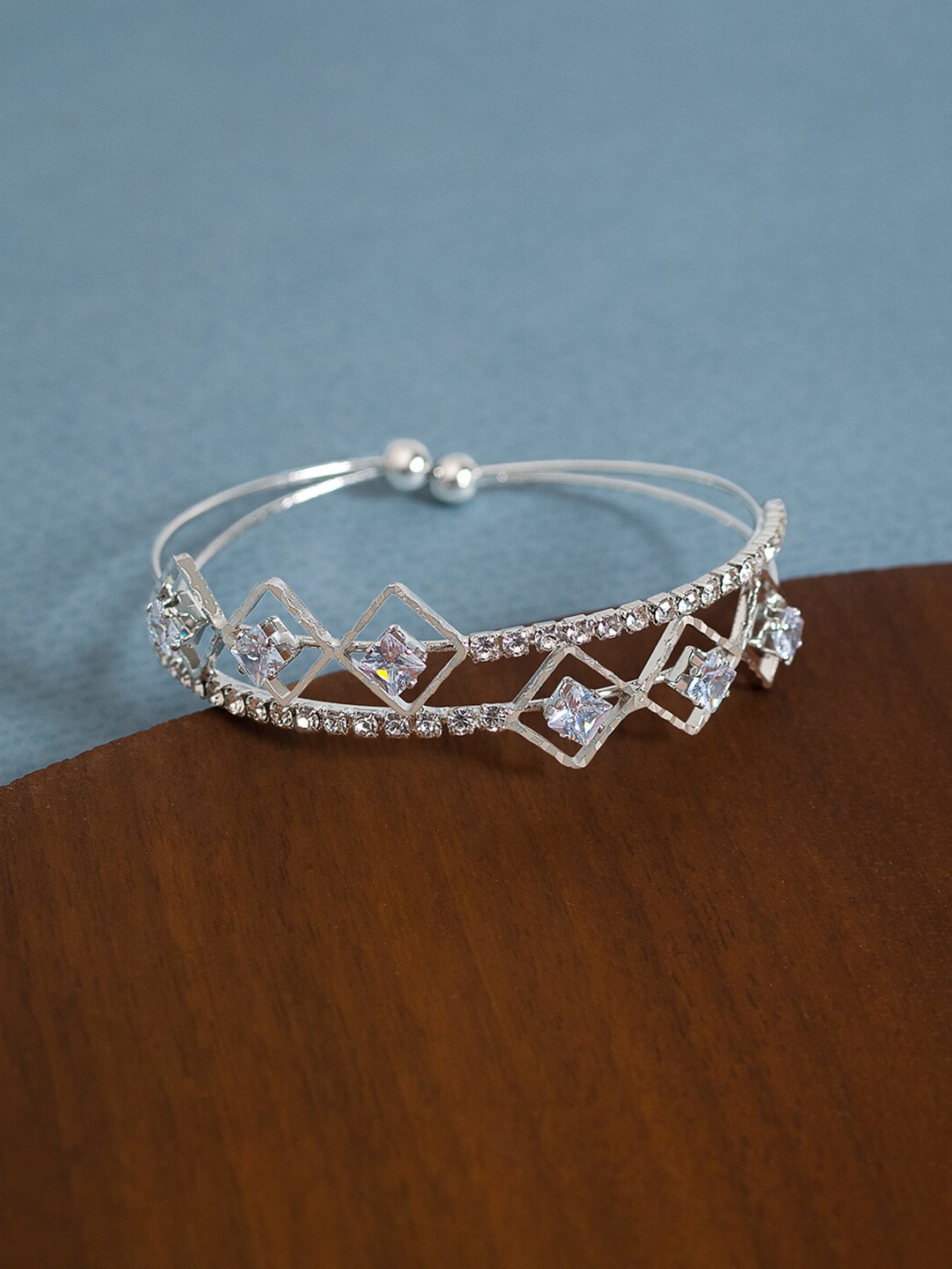 

Golden Peacock Girls Silver-Plated Crystals Kada Bracelet, White