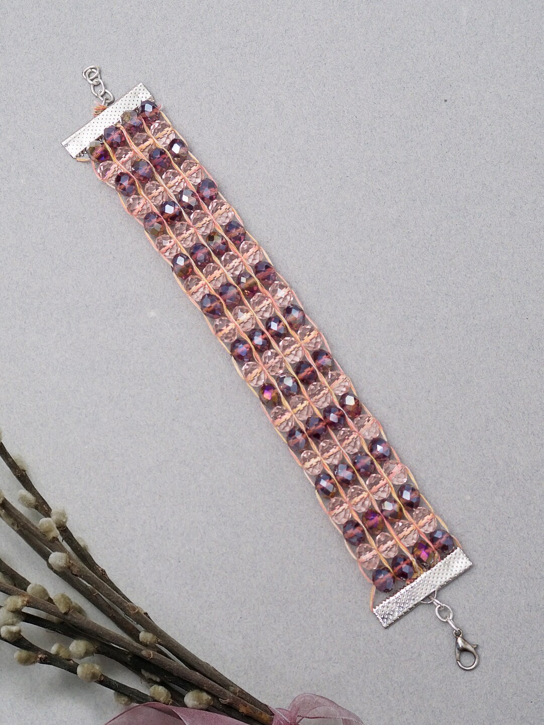 

Golden Peacock Women Crystals Link Bracelet, Purple