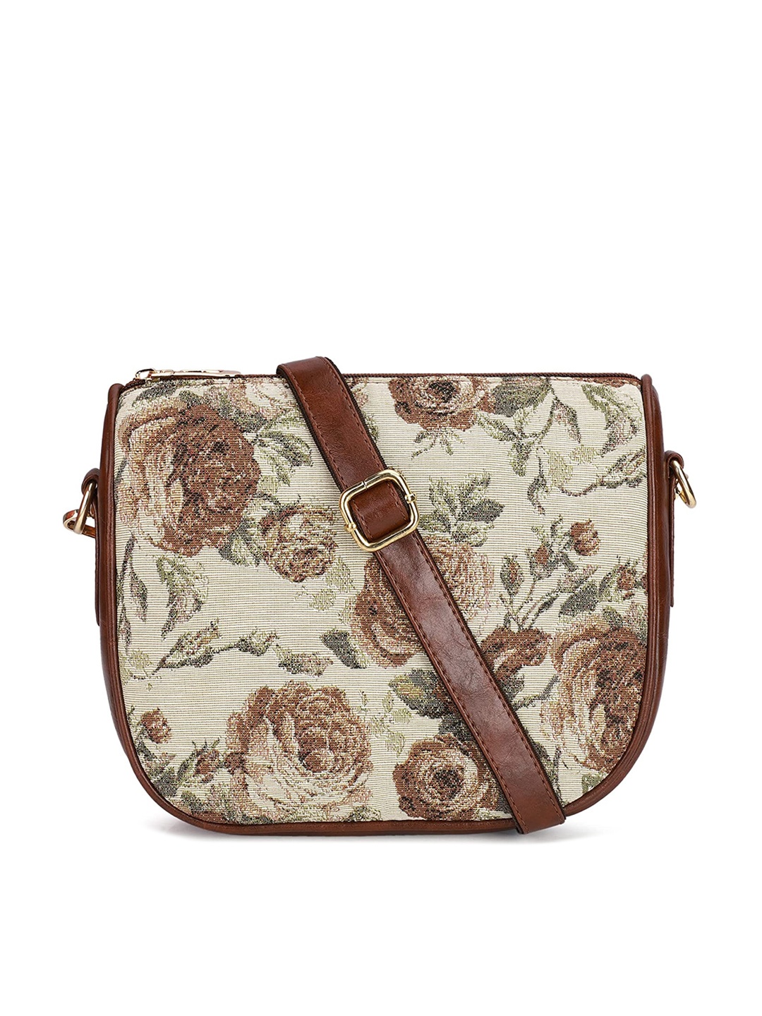 

THE CLOWNFISH Garnet Women Floral Printed Structured Tapestry Sling Bag, Off white