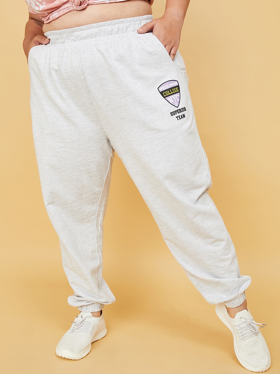 

max Women Plus Size Regular Fit Mid-Rise Pure Cotton Joggers, Grey
