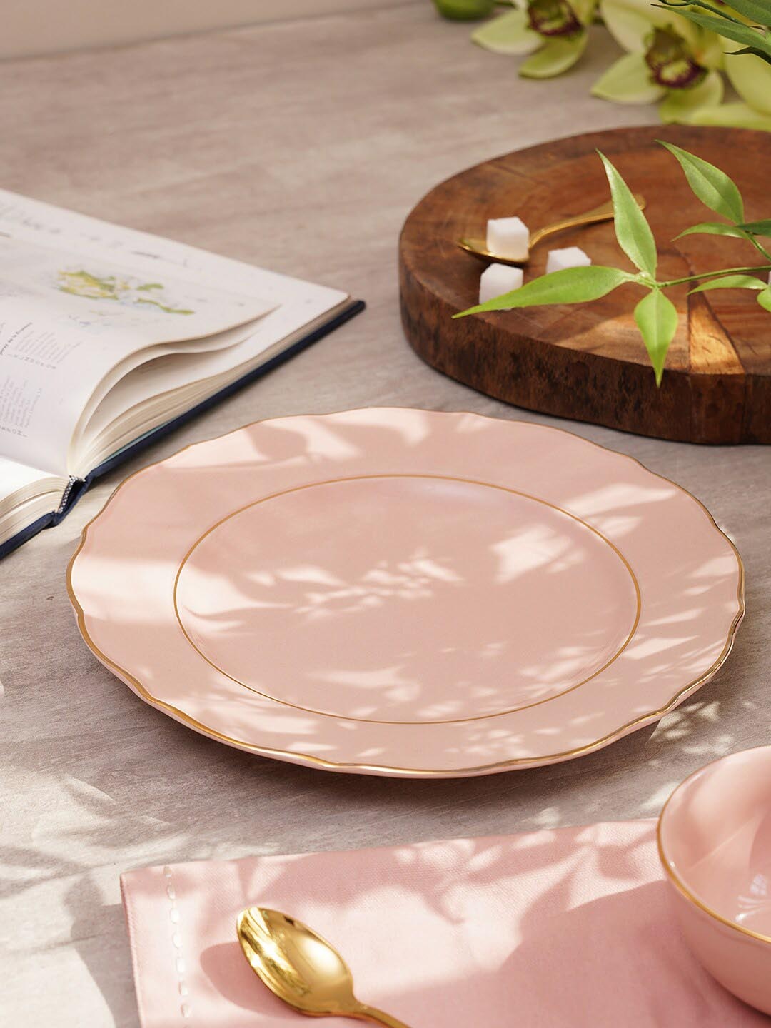 

Pure Home and Living Pink & Gold-Toned 2 Pieces Porcelain Glossy Dinner Plates