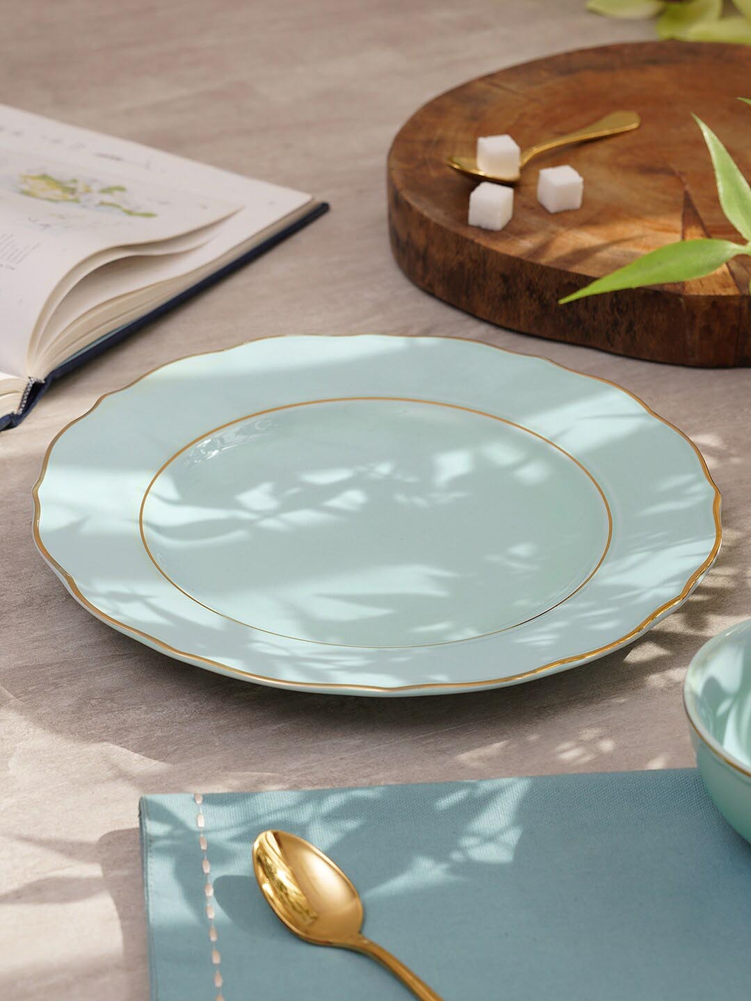 

Pure Home and Living Blue & Gold-Toned 2 Pieces Porcelain Glossy Dinner Plates