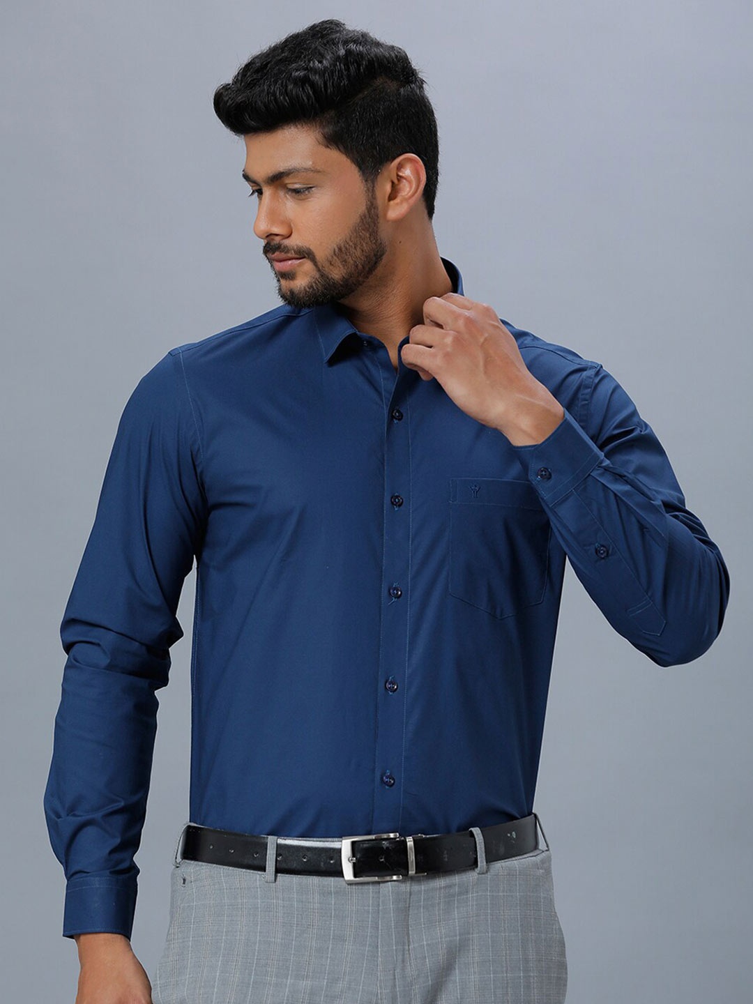 

Ramraj Men Cotton Long Sleeves Opaque Formal Shirt, Blue