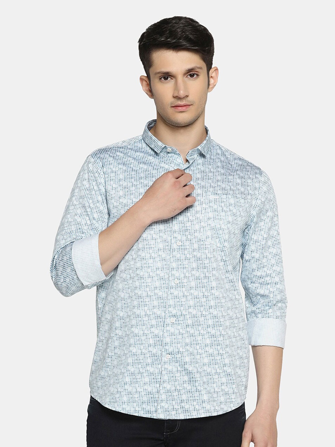 

Blackberrys Spread Collar Pure Cotton Slim Fit Opaque Casual Shirt, Blue