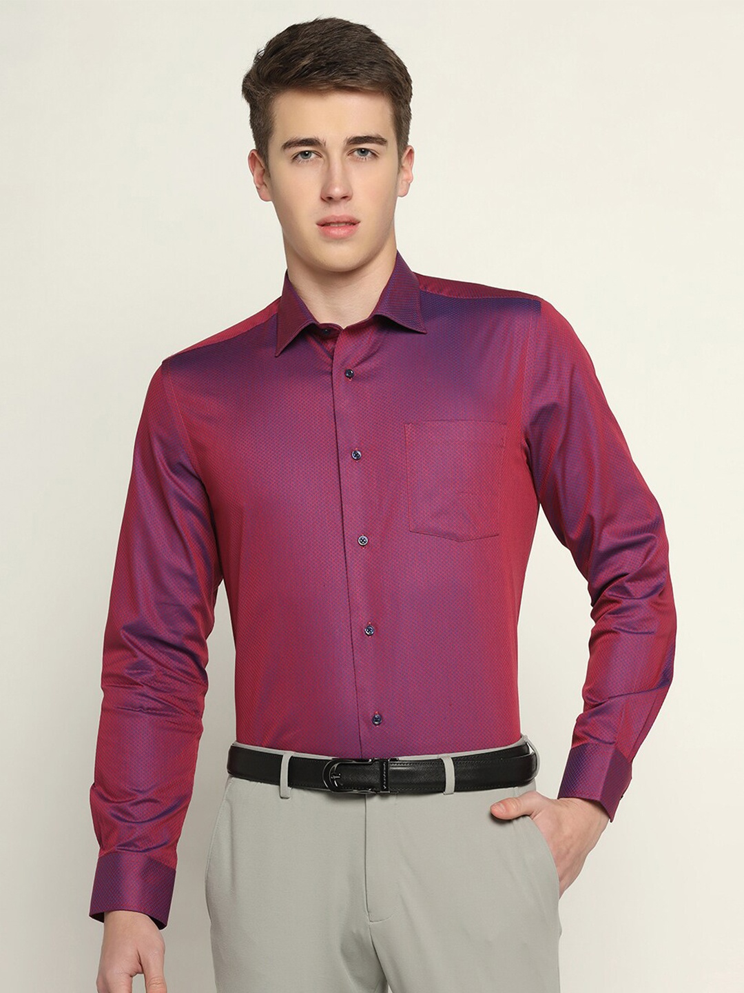 

Blackberrys Checked Pure Cotton Slim Fit Formal Shirt, Purple