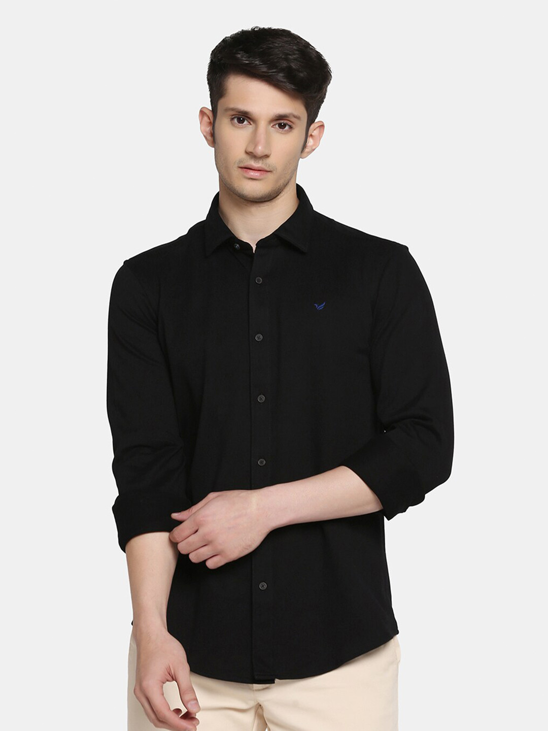 

Blackberrys Spread Collar Pure Cotton Slim Fit Opaque Casual Shirt, Black