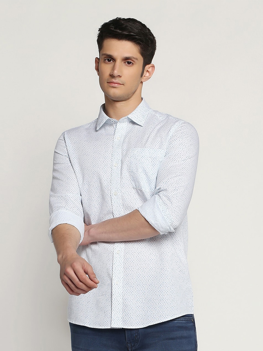 

Blackberrys Slim Fit Micro Ditsy Printed Pure Cotton Casual Shirt, Blue
