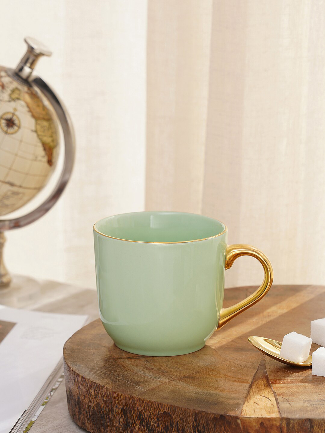 

Pure Home and Living Green 2 Pieces Porcelain Glossy Coffee Mugs With Handle 330 ml Each