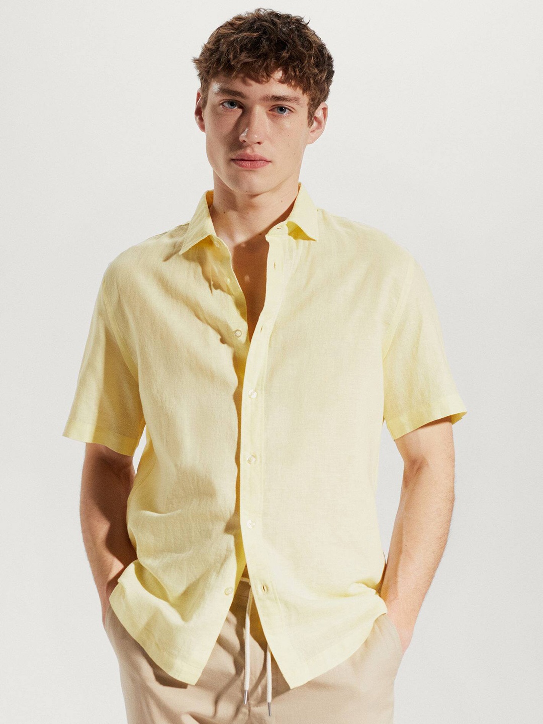 

MANGO MAN Pure Linen Sustainable Shirt, Yellow