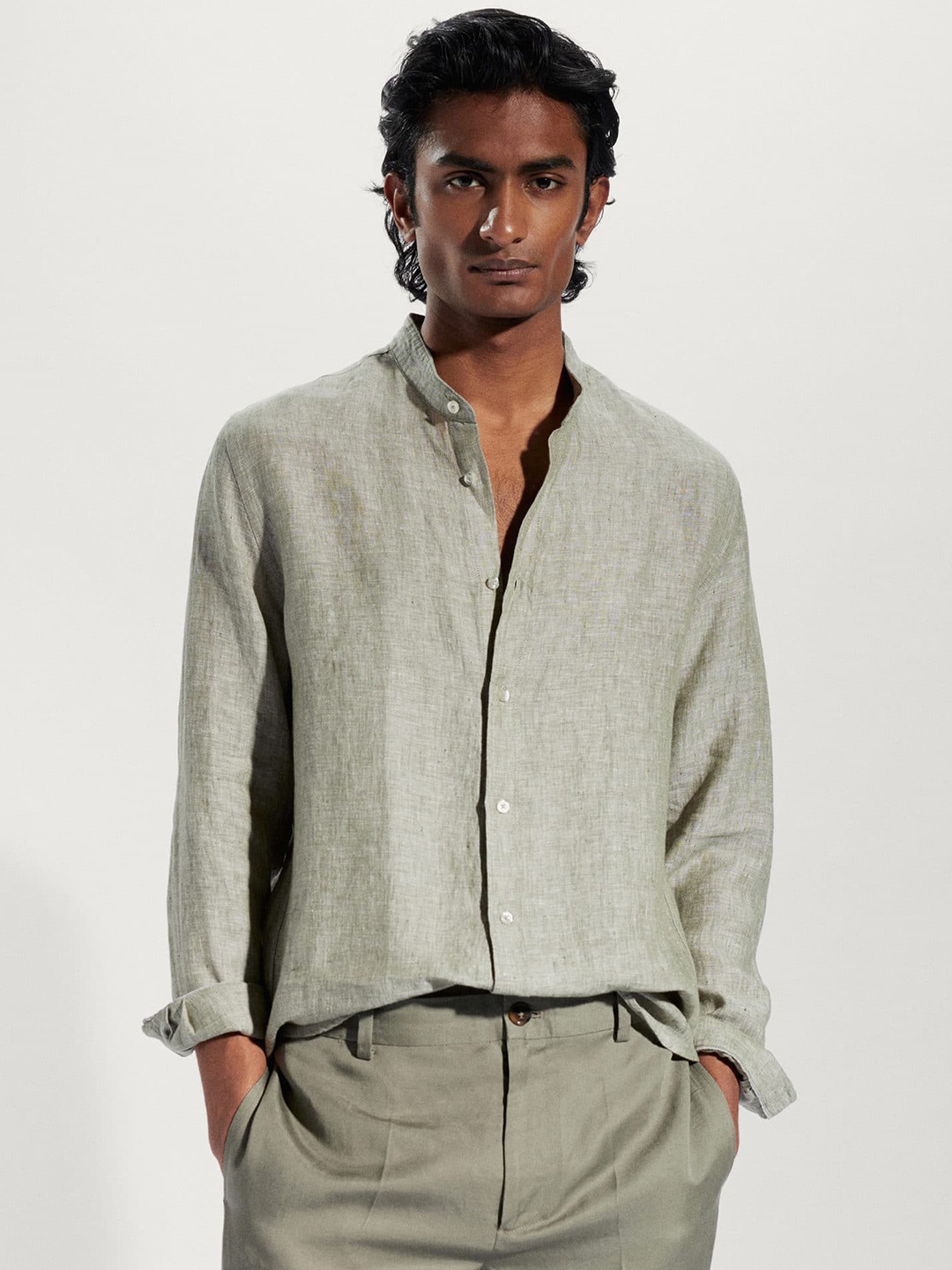 

MANGO MAN Slim Fit Pure Linen Casual Shirt, Green
