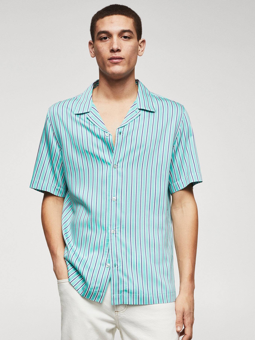 

MANGO MAN Striped Casual Shirt, Blue