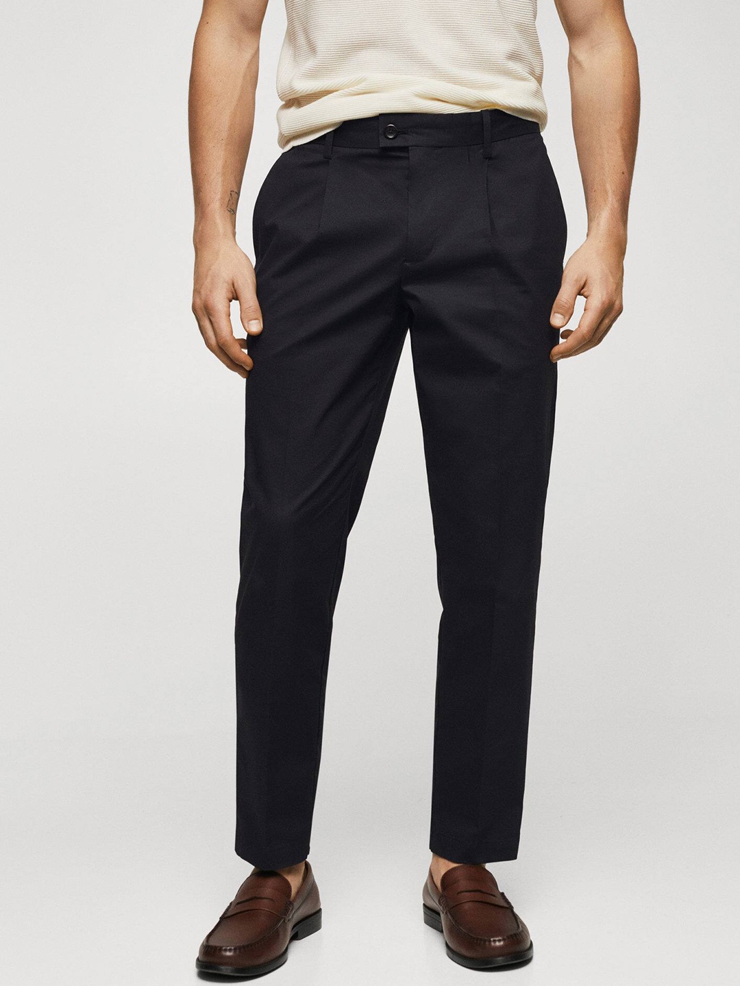 

MANGO MAN Slim Fit Pleated Trousers, Black