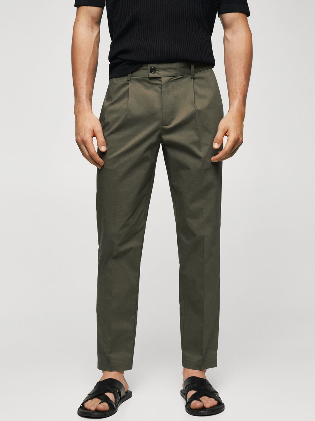 

MANGO MAN RegularSlim Fit Mid-Rise Pleated Trousers, Olive