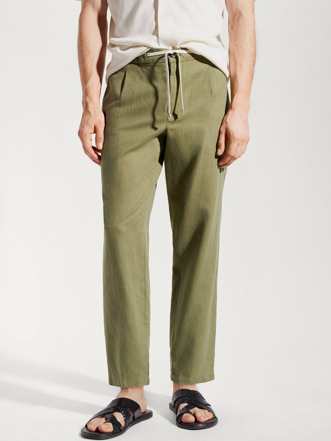 

MANGO MAN Linen Cotton Comfort Fit Trousers, Olive