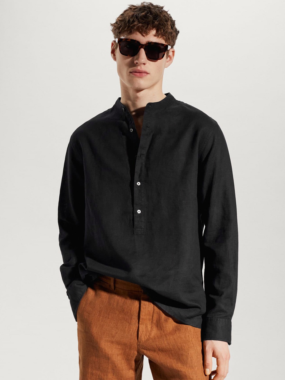 

MANGO MAN Linen Cotton Casual Shirt, Black