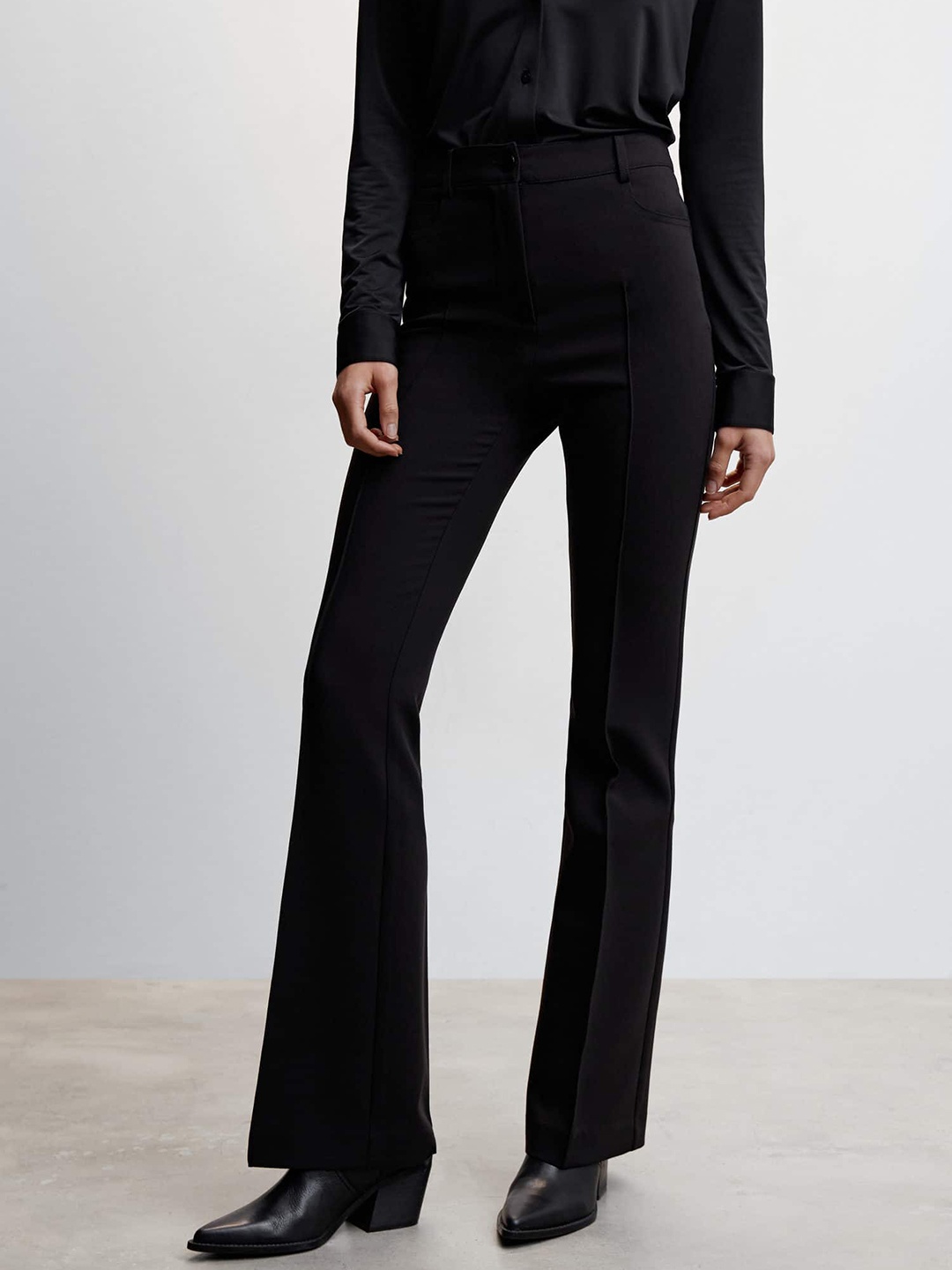 

MANGO Women Flared High-Rise Pleated Trousers, Black