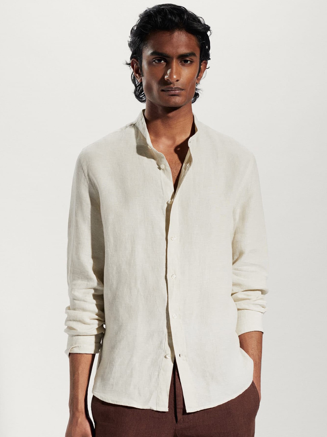 

MANGO MAN Solid Pure Linen Casual Shirt, Off white