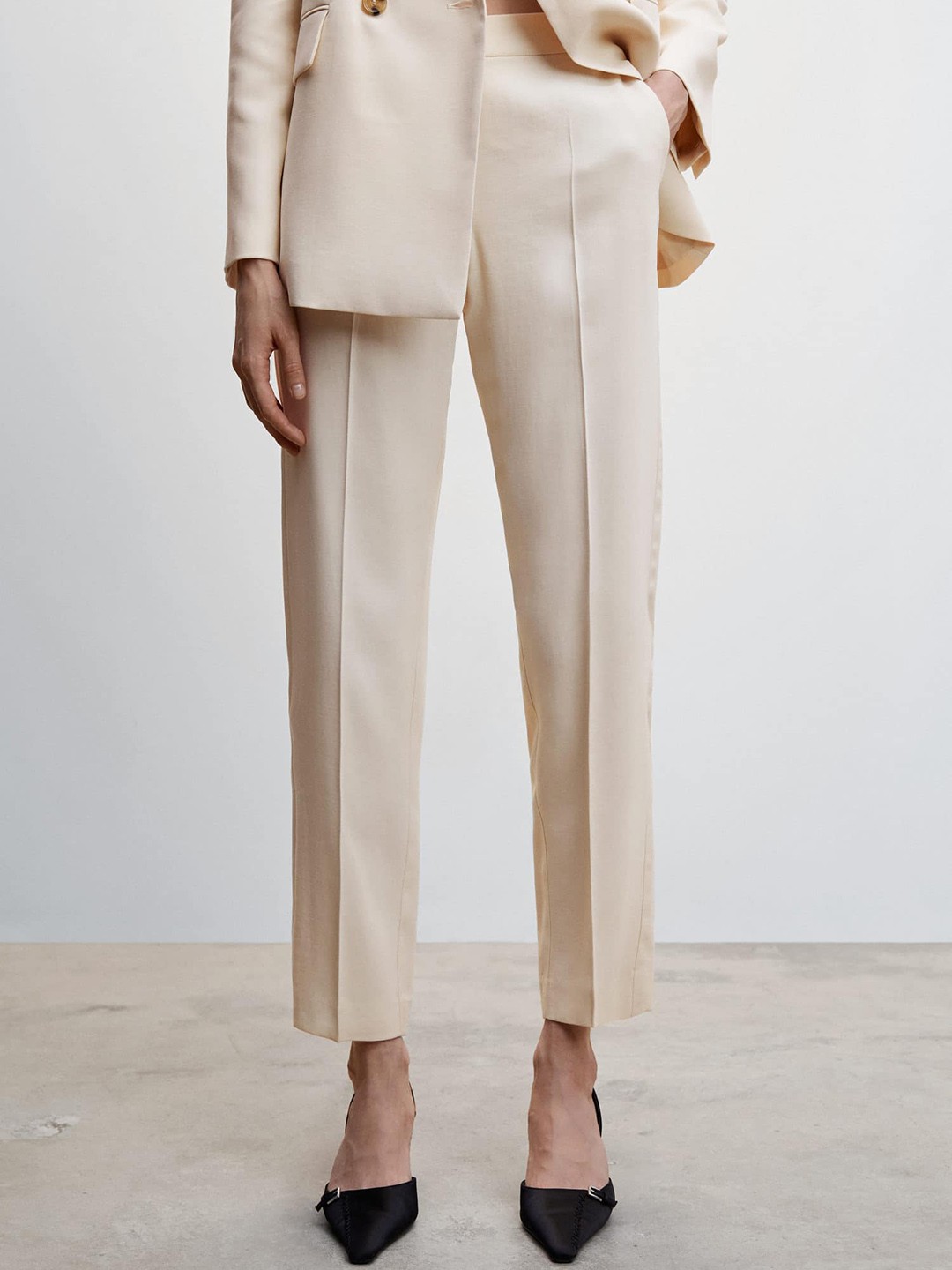 

MANGO Women Straight Fit Trousers, Off white