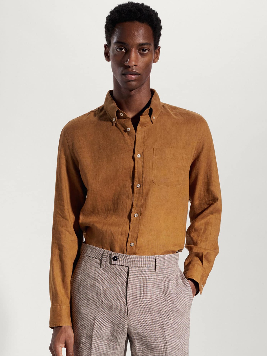 

MANGO MAN Pure Linen Casual Shirt, Mustard