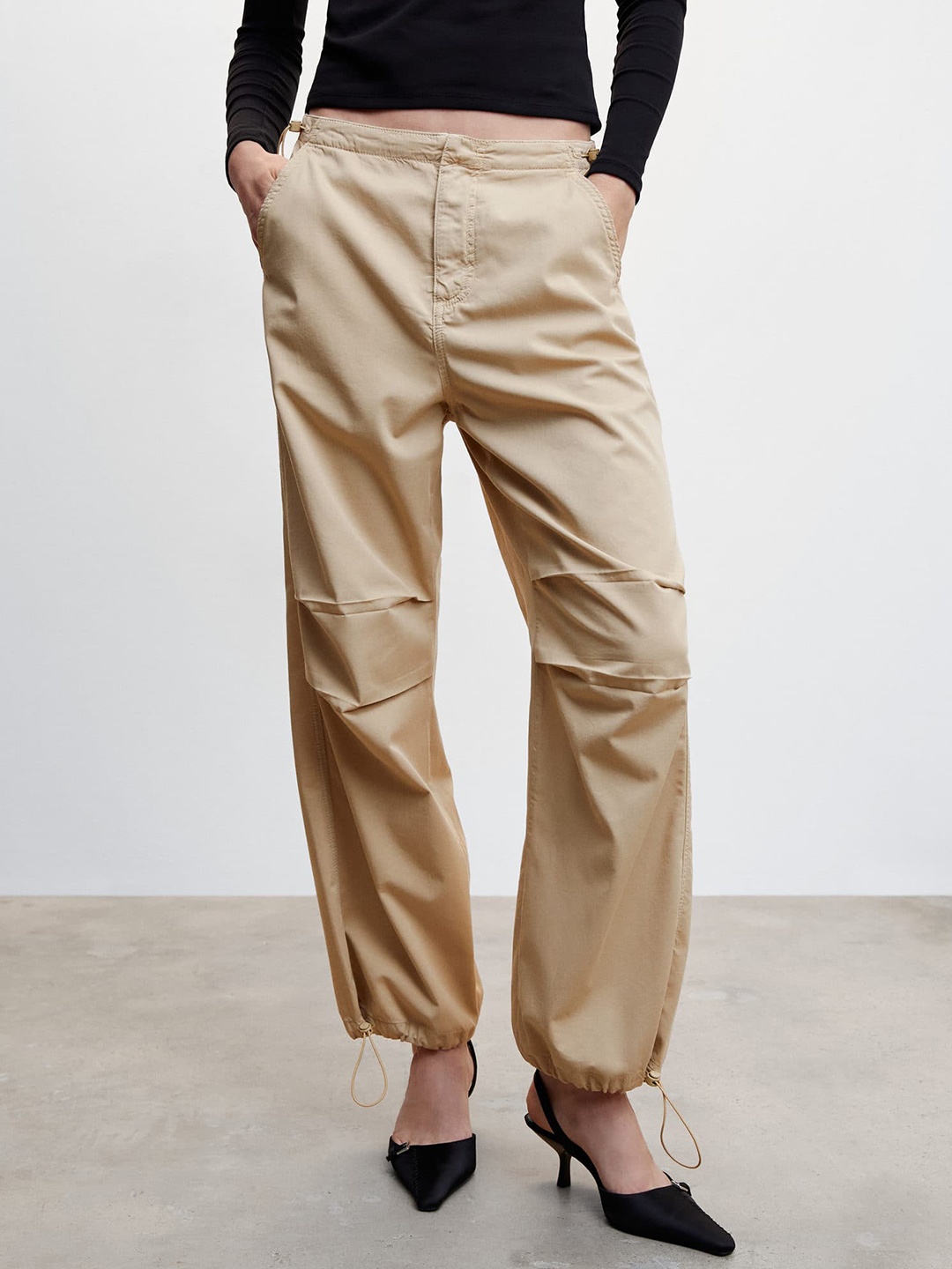 

MANGO Women Loose Fit Joggers, Beige