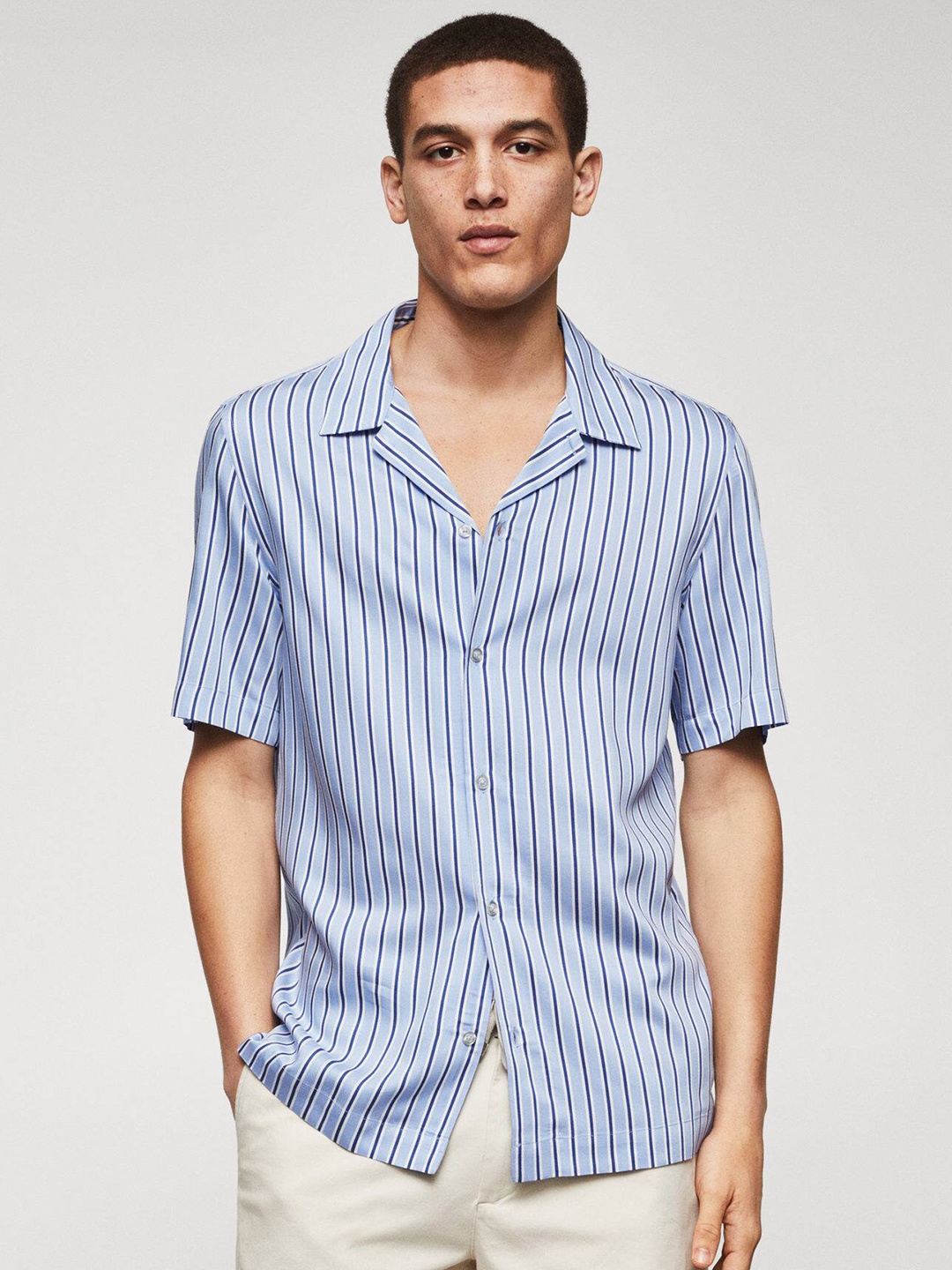 

MANGO MAN Striped Casual Shirt, Blue
